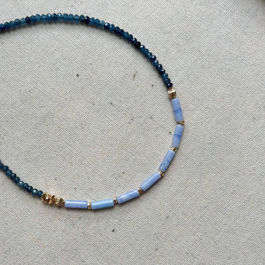 Blue Lace Agate And Blue Chalcedony Beaded Necklace