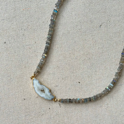 Labradorite Beaded And White Agate Necklace