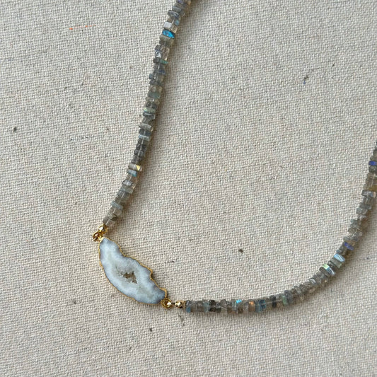 Labradorite Beaded And White Agate Necklace