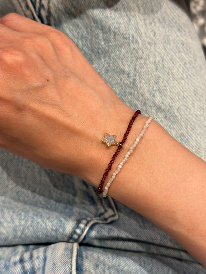 Garnet Beaded And Star Druzy Bracelet