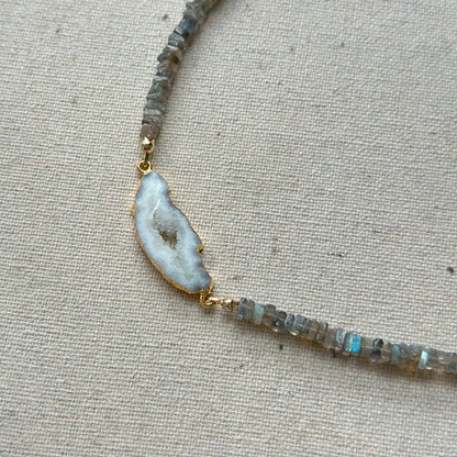 Labradorite Beaded And White Agate Necklace