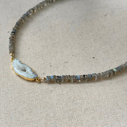 Labradorite Beaded And White Agate Necklace