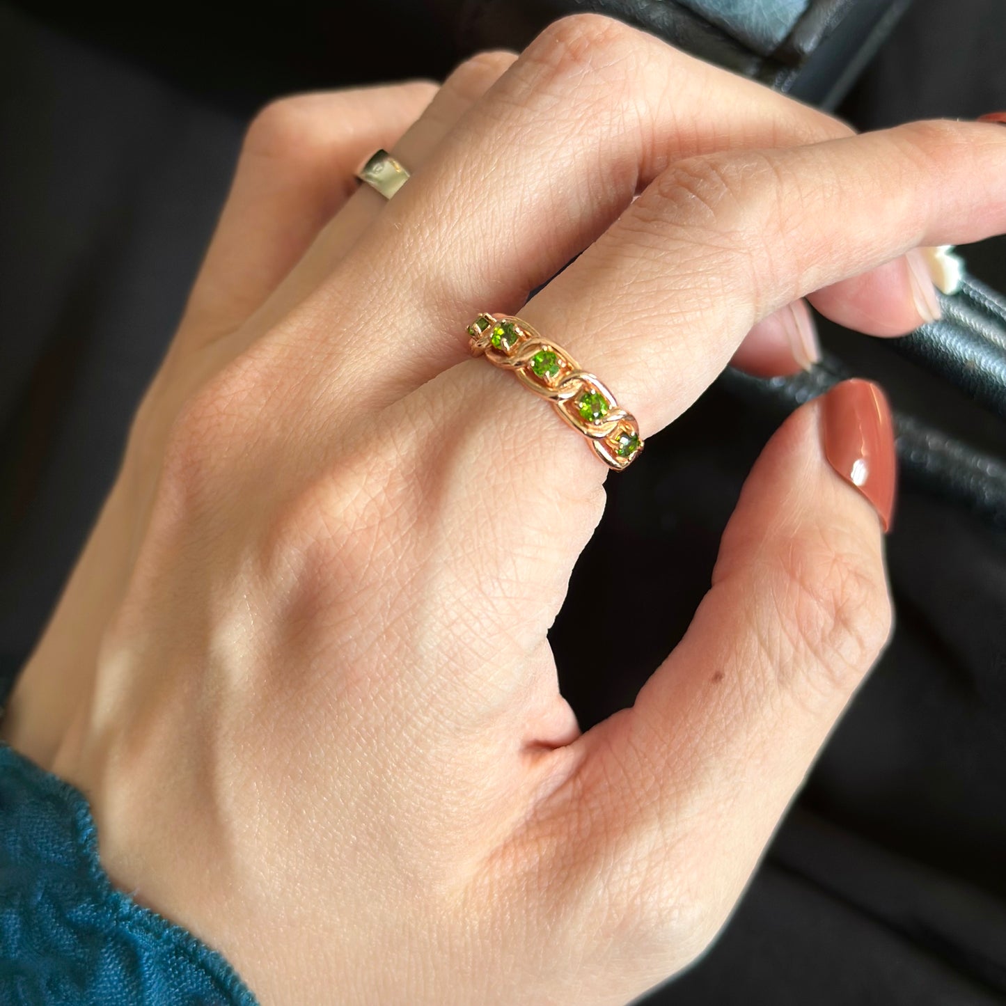 CHRISTMAS SET (2 ITEMS) Peridot Bracelet & Diopside Rose Gold-plated Ring