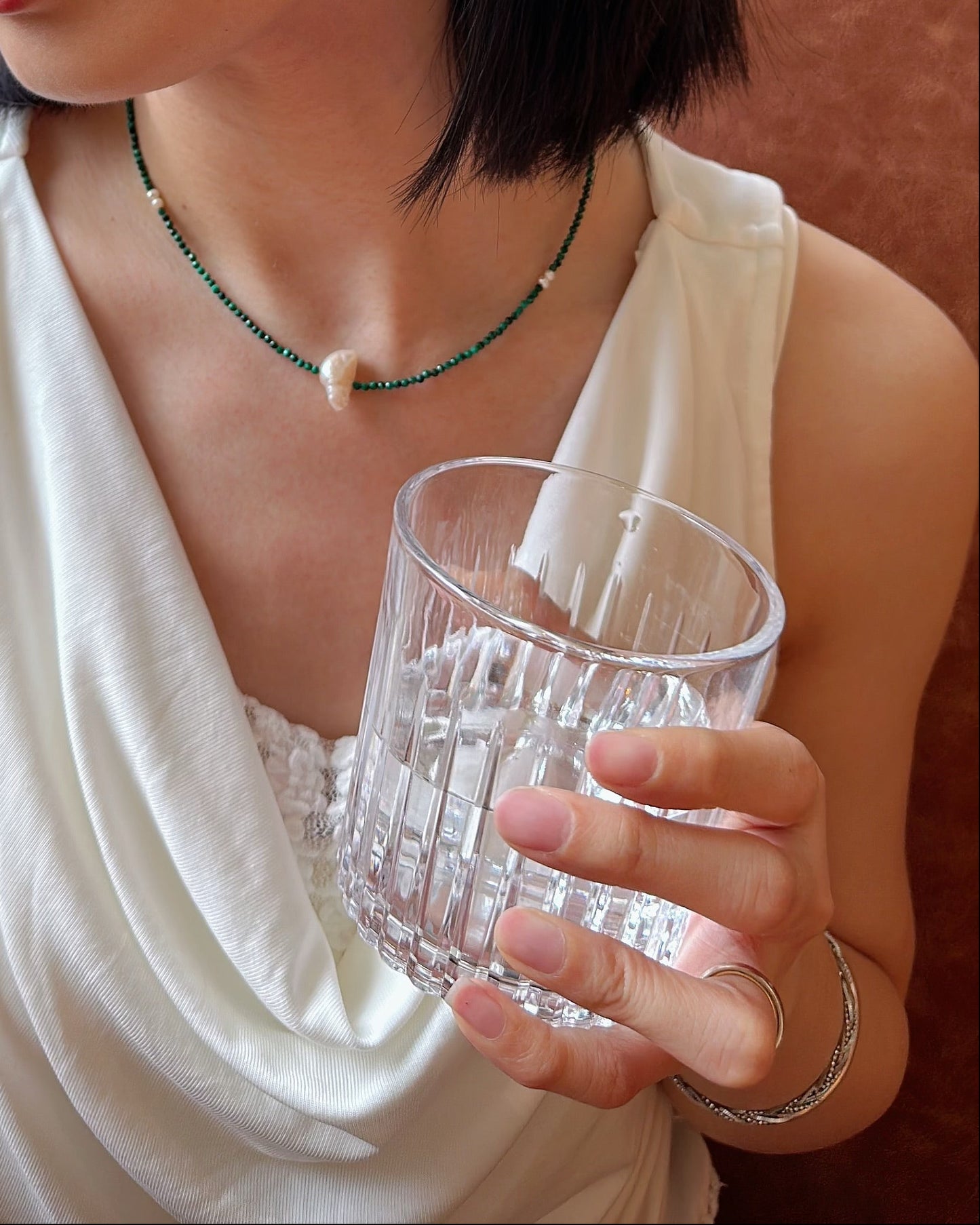 Malachite And Baroque Pearl Beaded Necklace