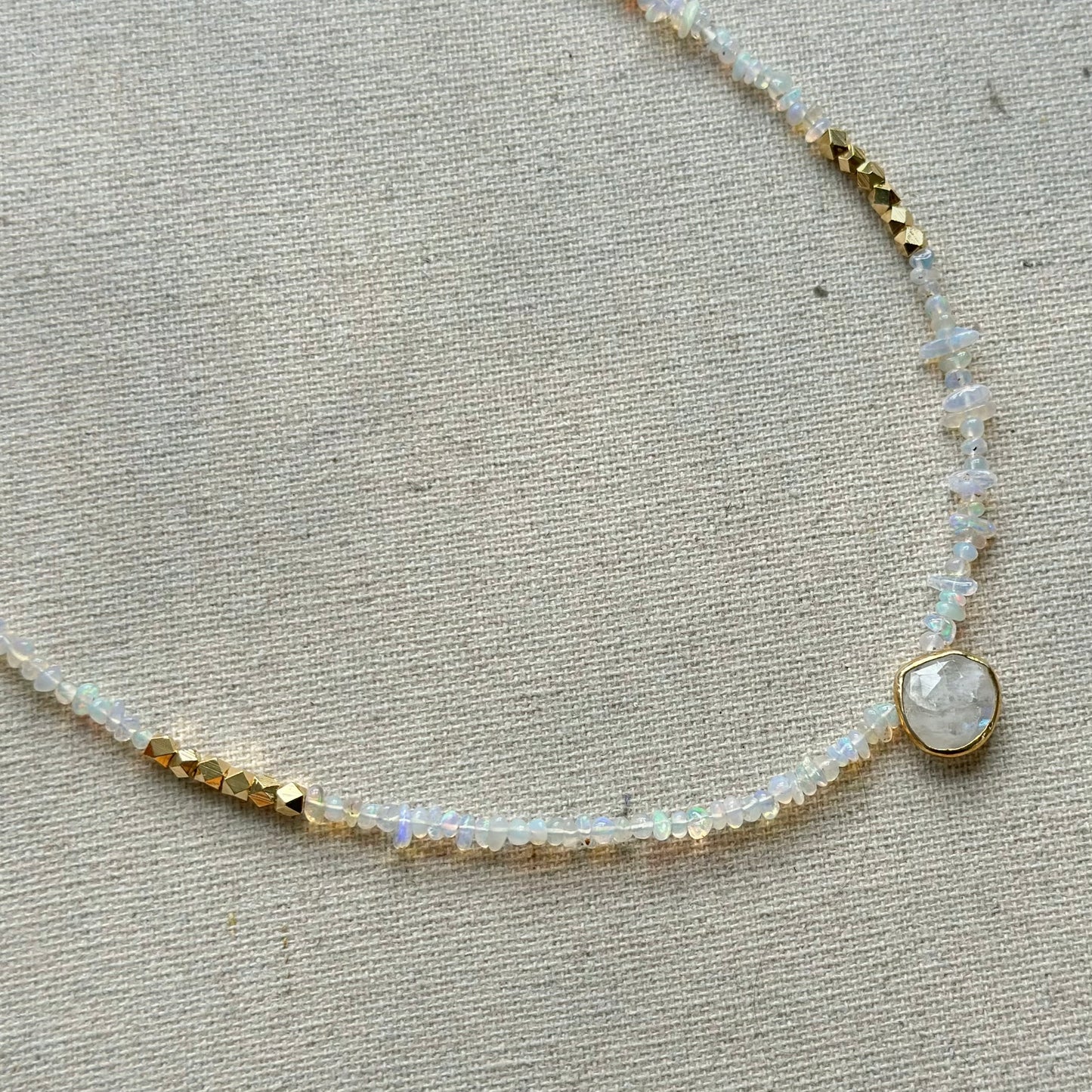 Opal Beaded And Moonstone Asymmetric Necklace