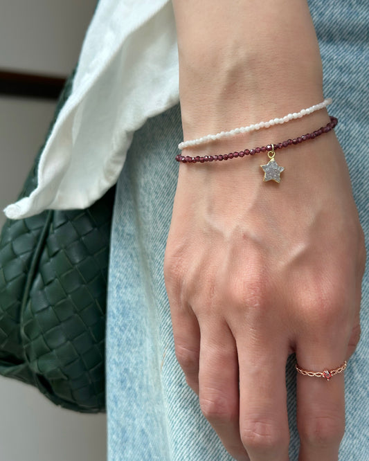 Garnet Beaded And Star Druzy Bracelet