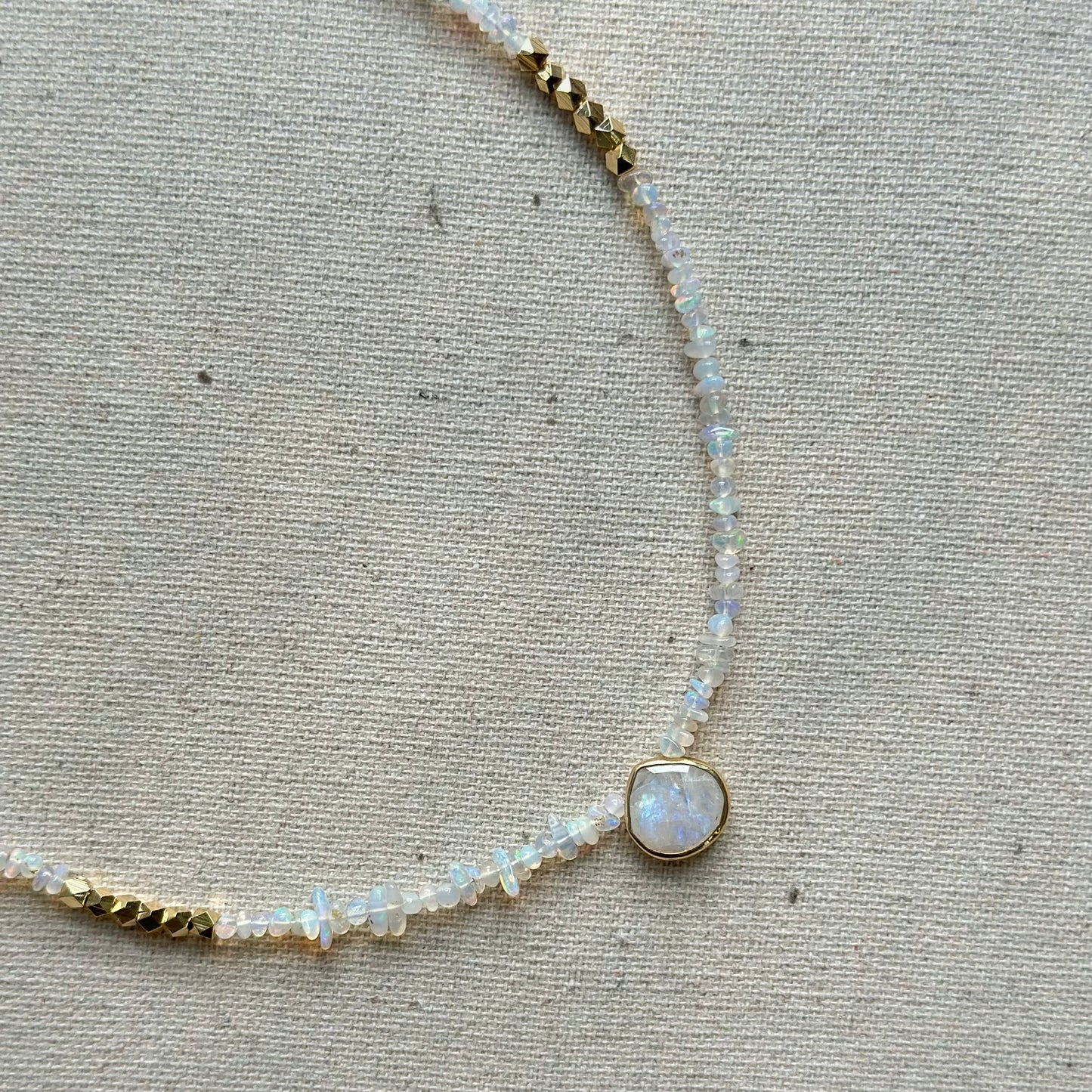 Opal Beaded And Moonstone Asymmetric Necklace