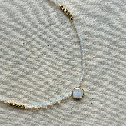 Opal Beaded And Moonstone Asymmetric Necklace