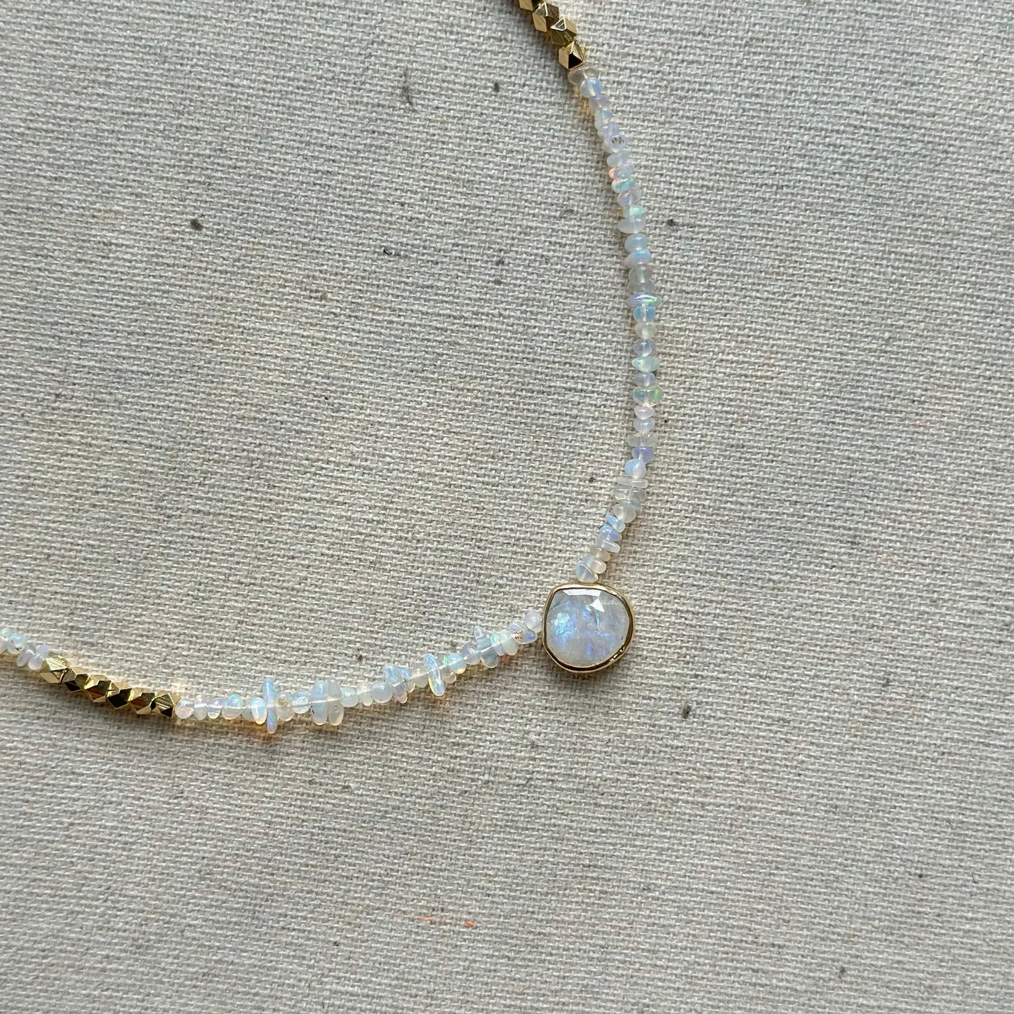Opal Beaded And Moonstone Asymmetric Necklace