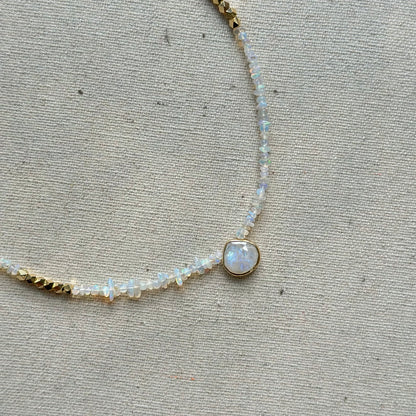 Opal Beaded And Moonstone Asymmetric Necklace