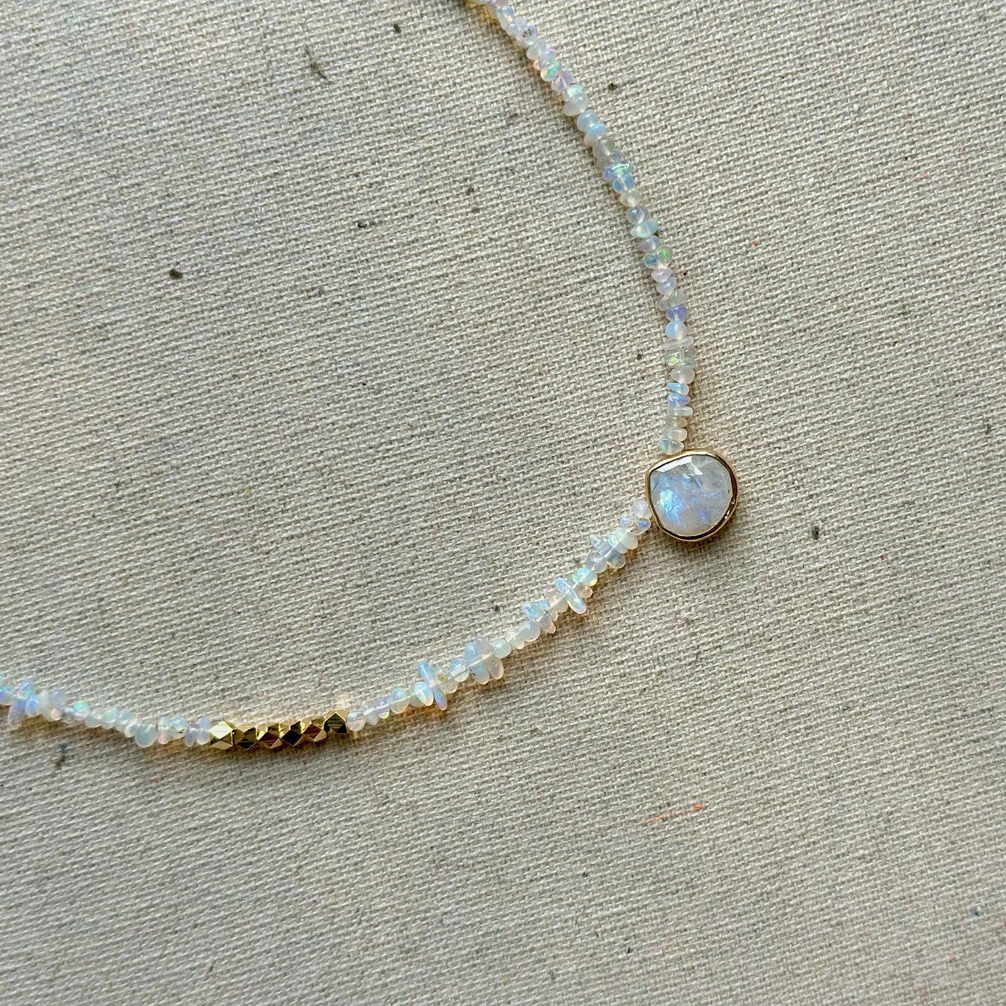 Opal Beaded And Moonstone Asymmetric Necklace