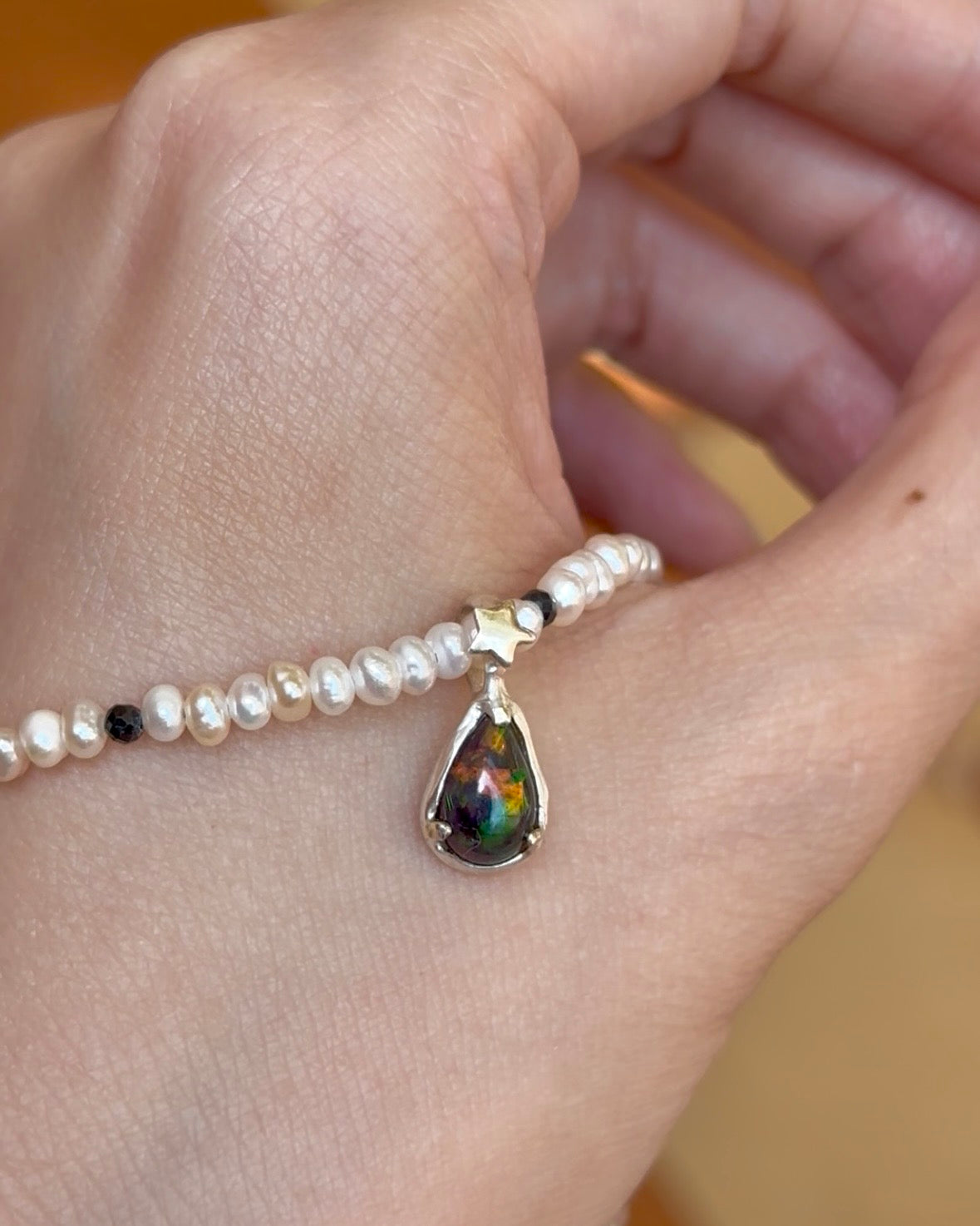 Ammolite And Freshwater Pearl Beaded Necklace