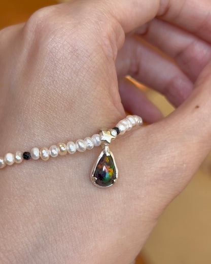 Ammolite And Freshwater Pearl Beaded Necklace