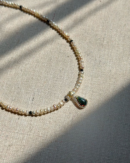 Ammolite And Freshwater Pearl Beaded Necklace