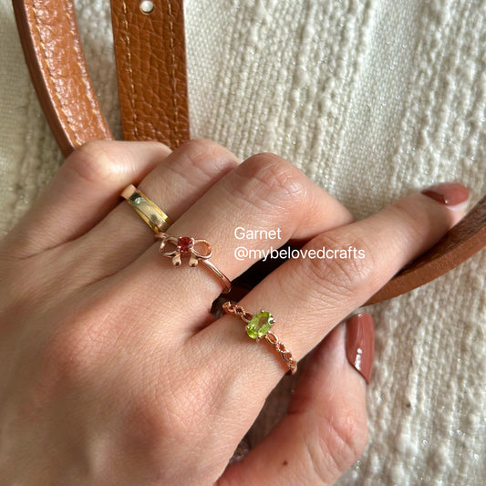 Garnet Bow Rose Gold-plated Adjustable Ring