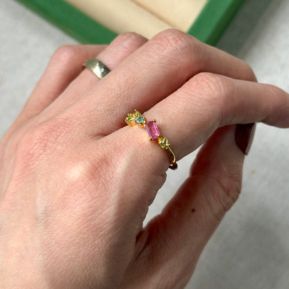 CHRISTMAS SET (2 ITEMS) Pink Topaz Ear Stud & Tourmaline Ring