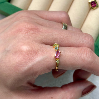 CHRISTMAS SET (2 ITEMS) Pink Topaz Ear Stud & Tourmaline Ring