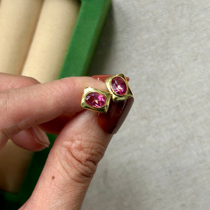 CHRISTMAS SET (2 ITEMS) Pink Topaz Ear Stud & Tourmaline Ring