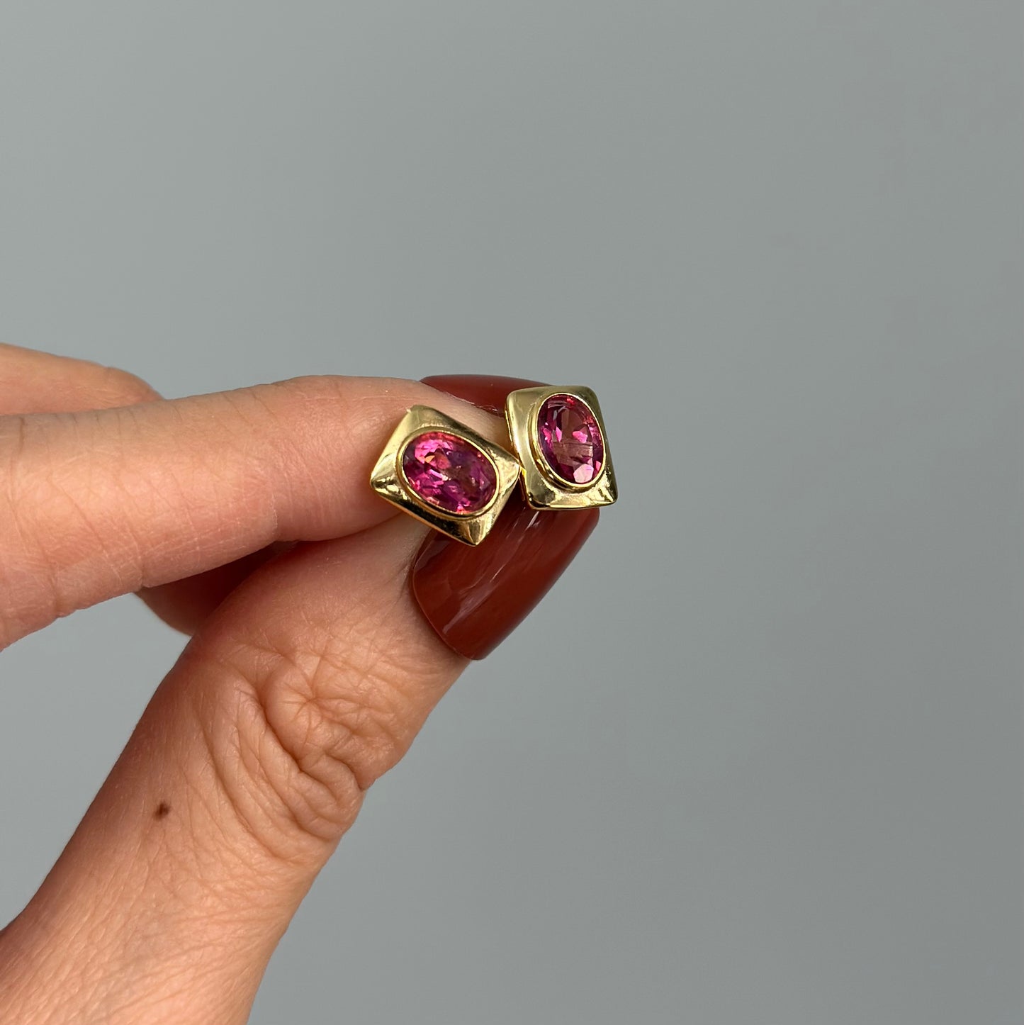 CHRISTMAS SET (2 ITEMS) Pink Topaz Ear Stud & Tourmaline Ring