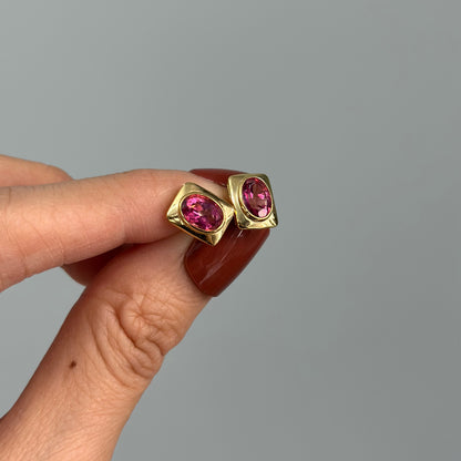 CHRISTMAS SET (2 ITEMS) Pink Topaz Ear Stud & Tourmaline Ring