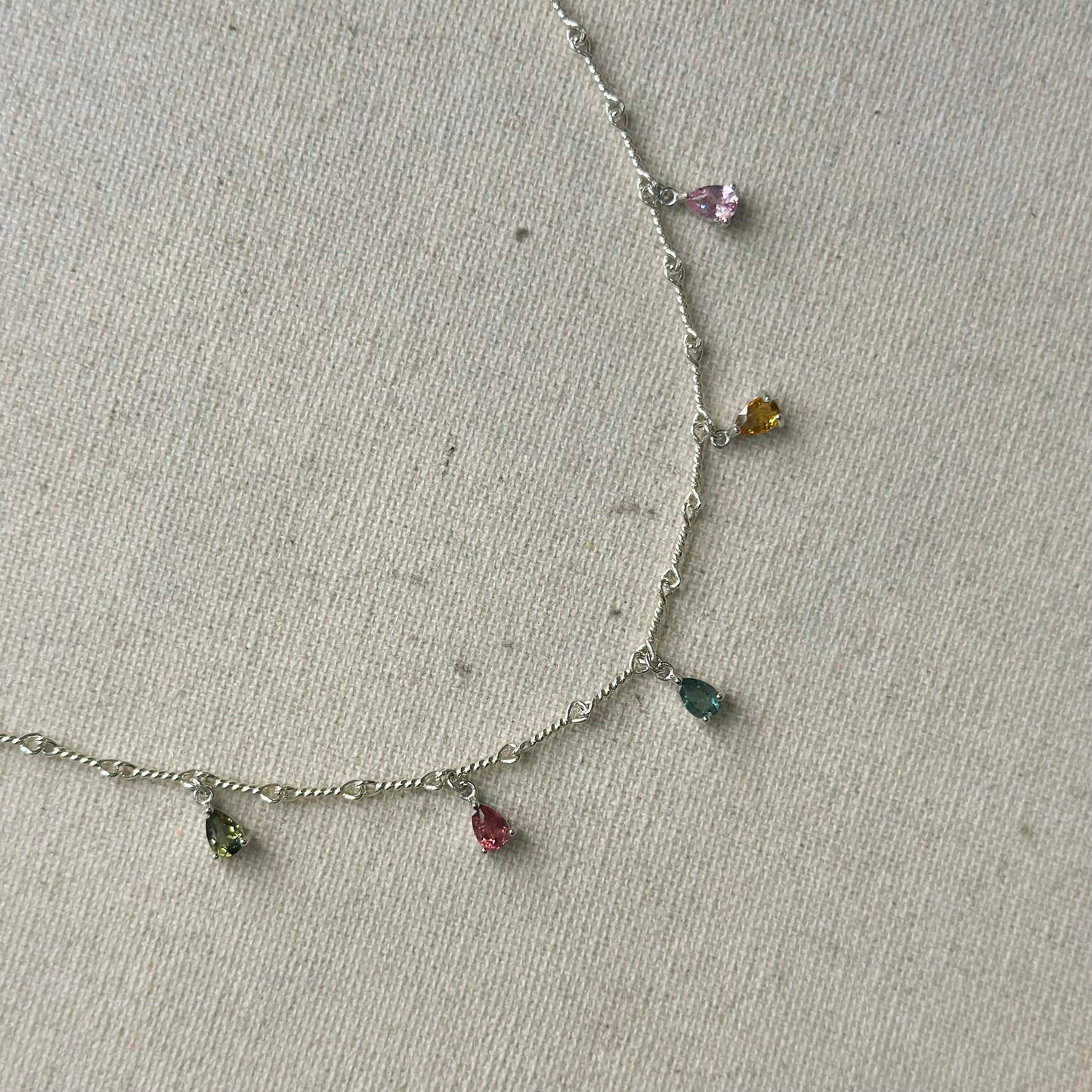 Mixed Tourmaline Dangling Sterling Silver Necklace