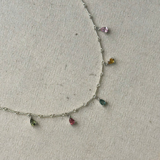 Mixed Tourmaline Dangling Sterling Silver Necklace