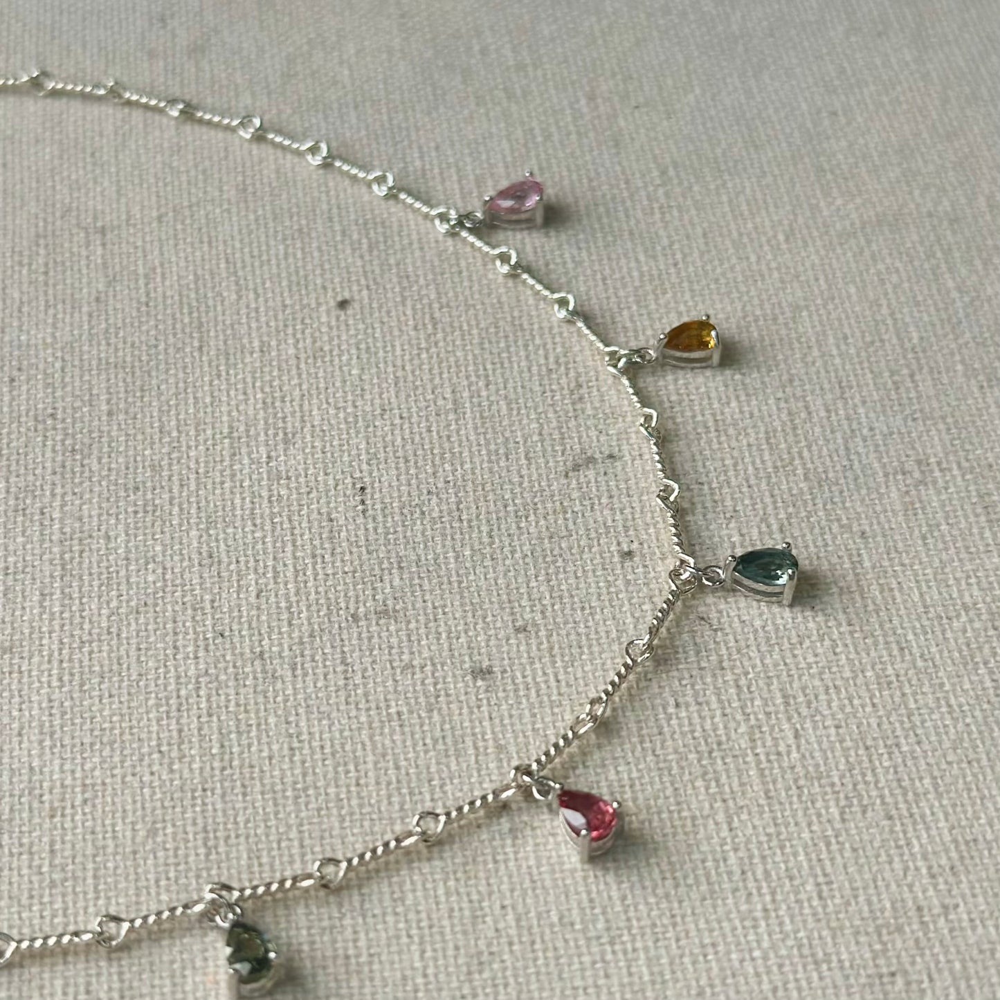 Mixed Tourmaline Dangling Sterling Silver Necklace