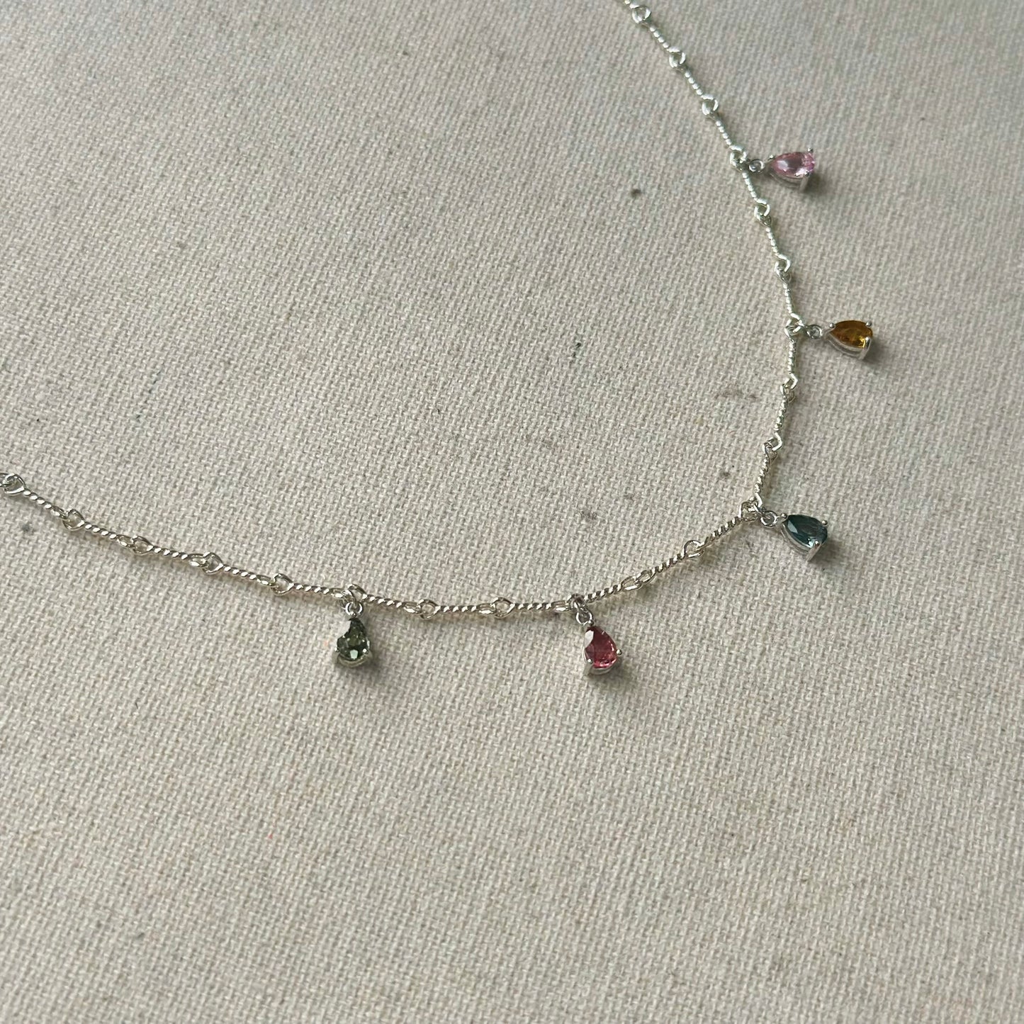 Mixed Tourmaline Dangling Sterling Silver Necklace