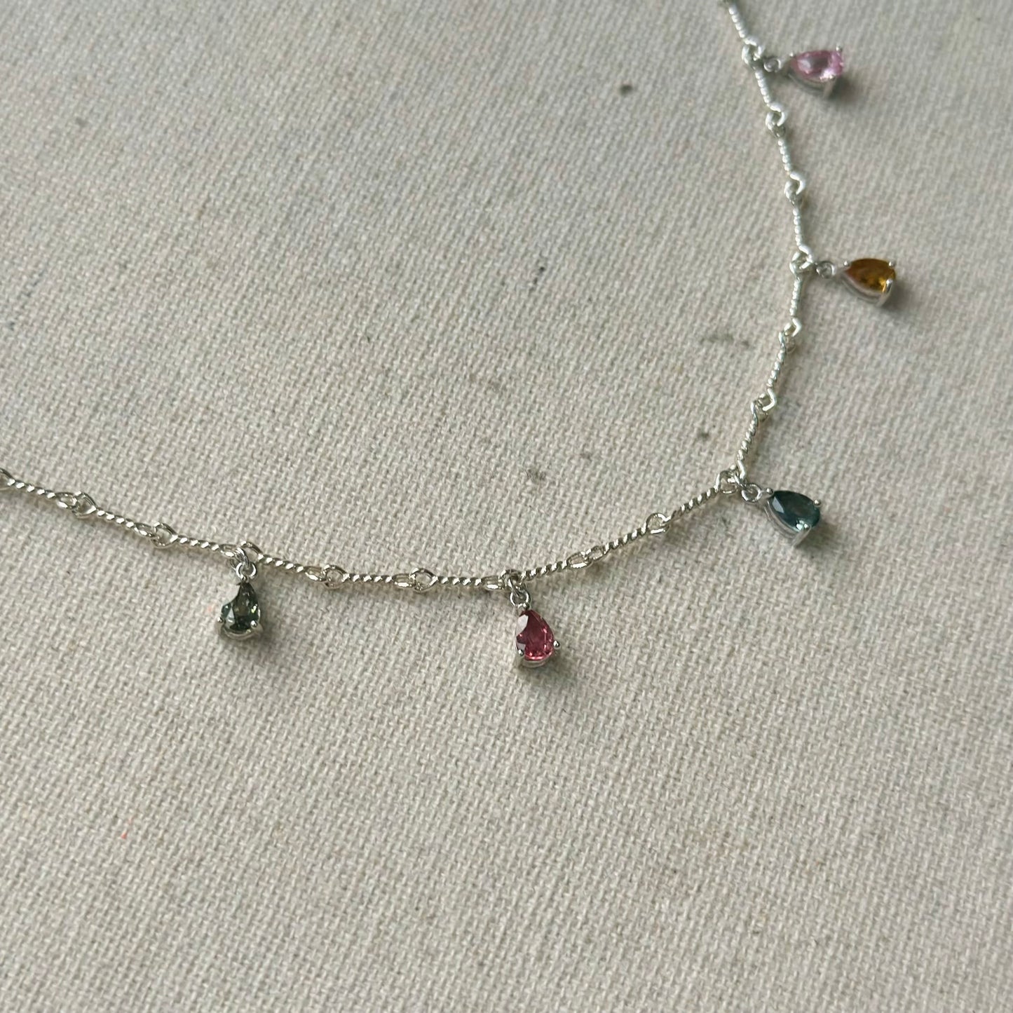 Mixed Tourmaline Dangling Sterling Silver Necklace