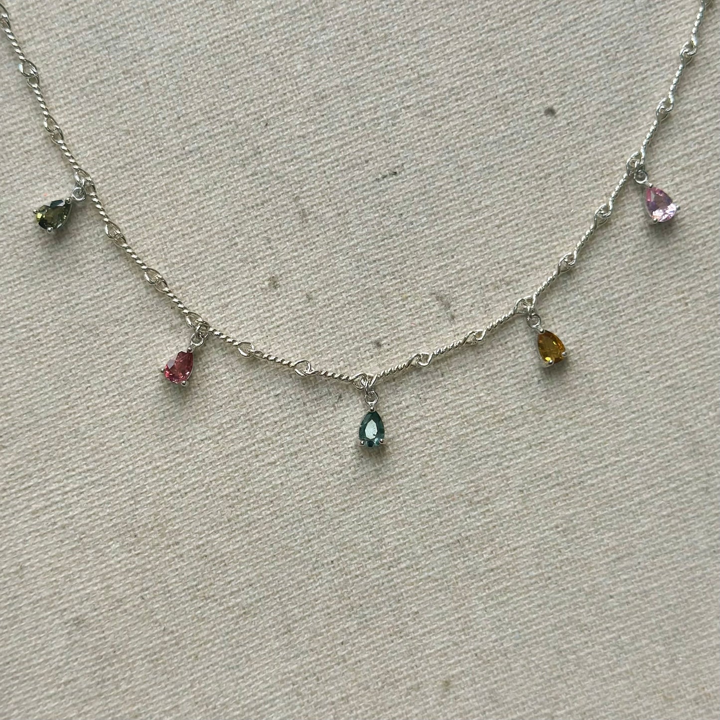 Mixed Tourmaline Dangling Sterling Silver Necklace