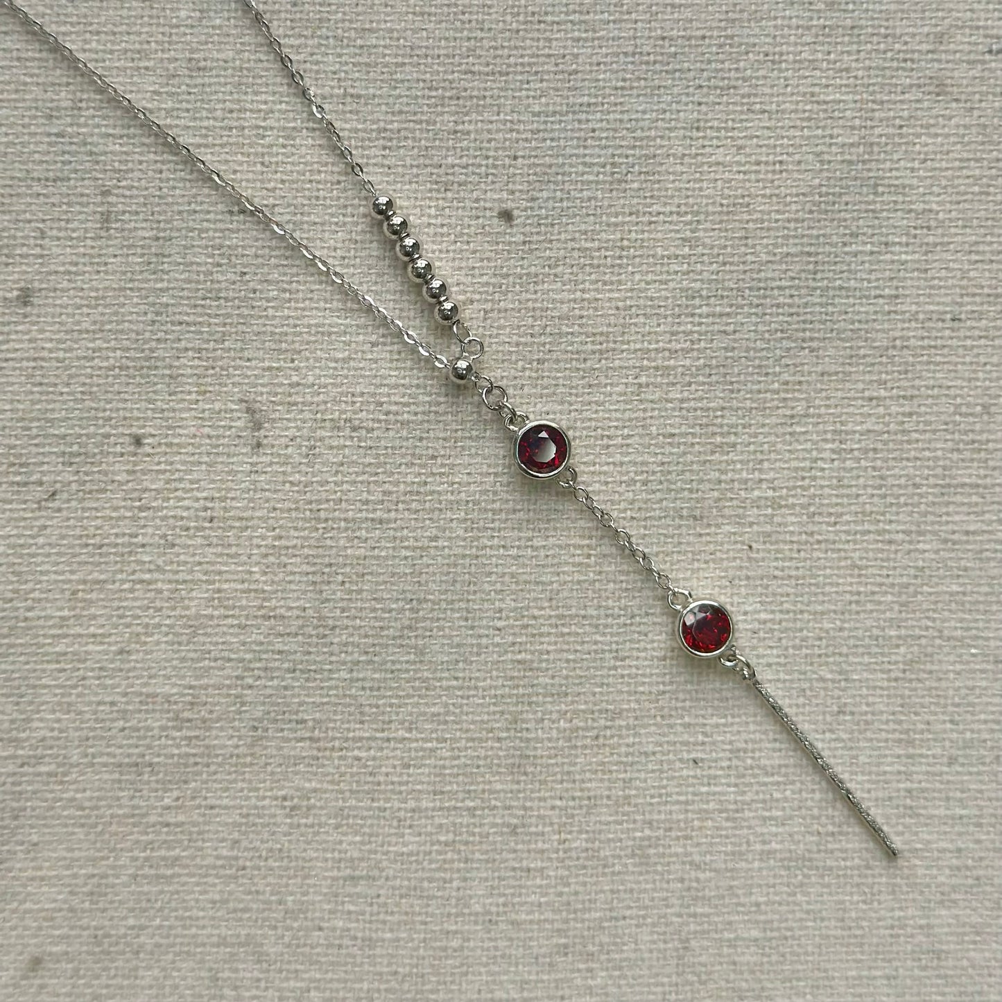 Garnet January Birthstone Y-shaped Front Sterling Silver Necklace