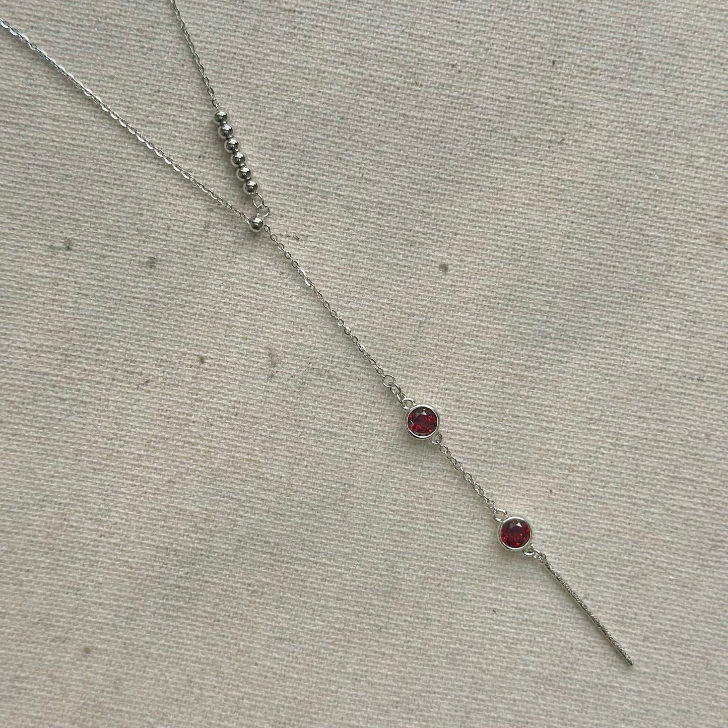 Garnet January Birthstone Y-shaped Front Sterling Silver Necklace