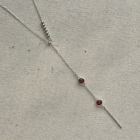 Garnet January Birthstone Y-shaped Front Sterling Silver Necklace