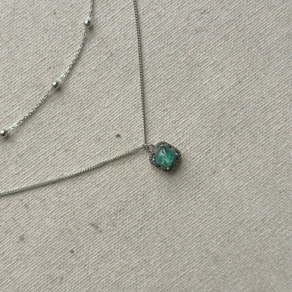 Green Lepidolite Double Layer Sterling Silver Necklace