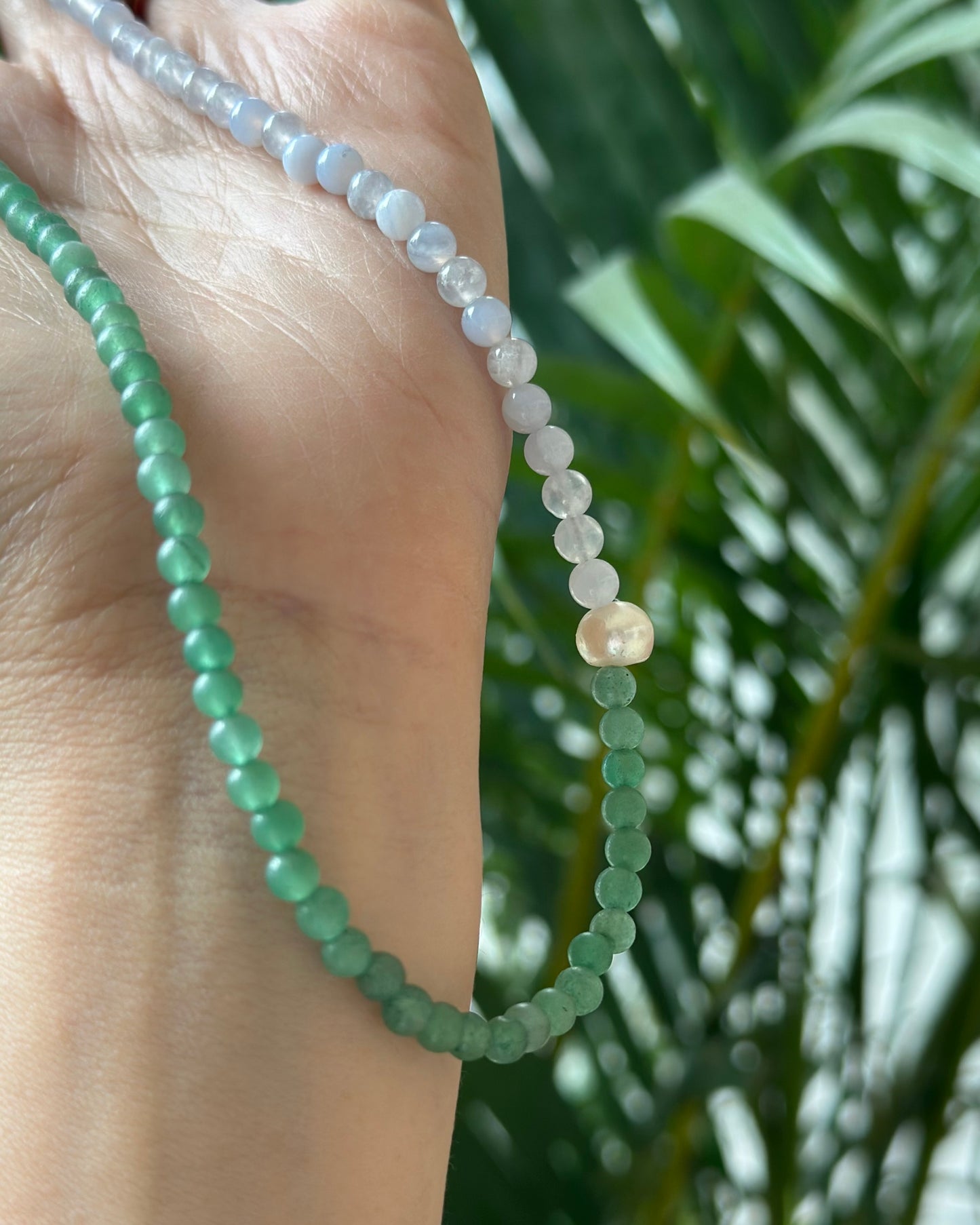 Green Aventurine And Blue Lace Agate Beaded Necklace