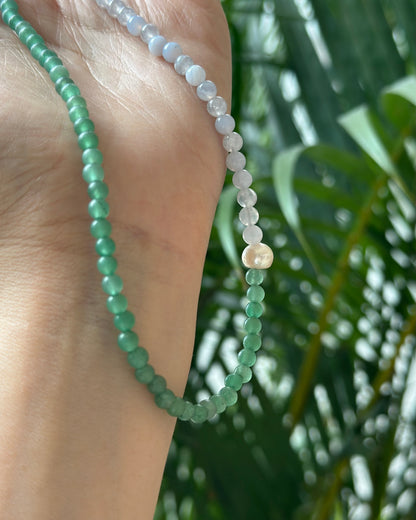Green Aventurine And Blue Lace Agate Beaded Necklace