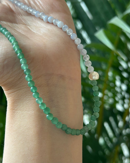 Green Aventurine And Blue Lace Agate Beaded Necklace