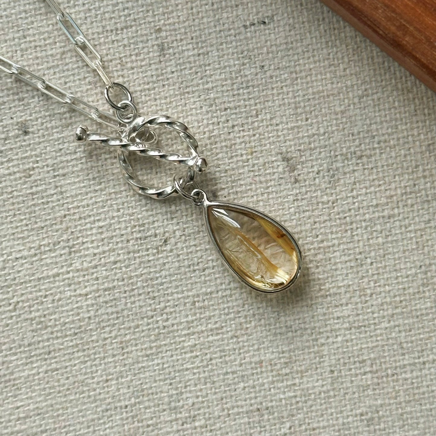 Golden Rutilated Quartz Hoop Toggle Sterling Silver Necklace