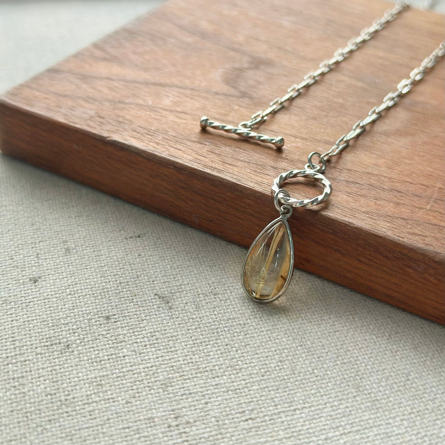 Golden Rutilated Quartz Hoop Toggle Sterling Silver Necklace