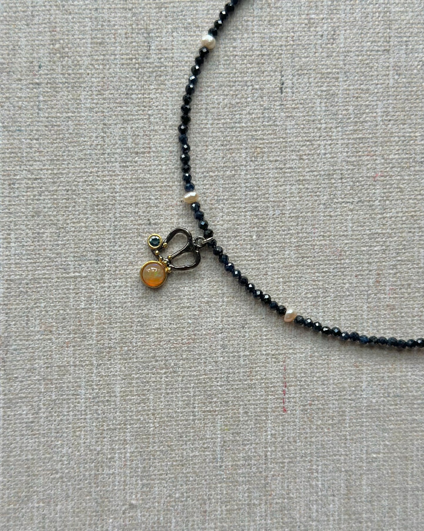 Sapphire Beaded And Opal Necklace