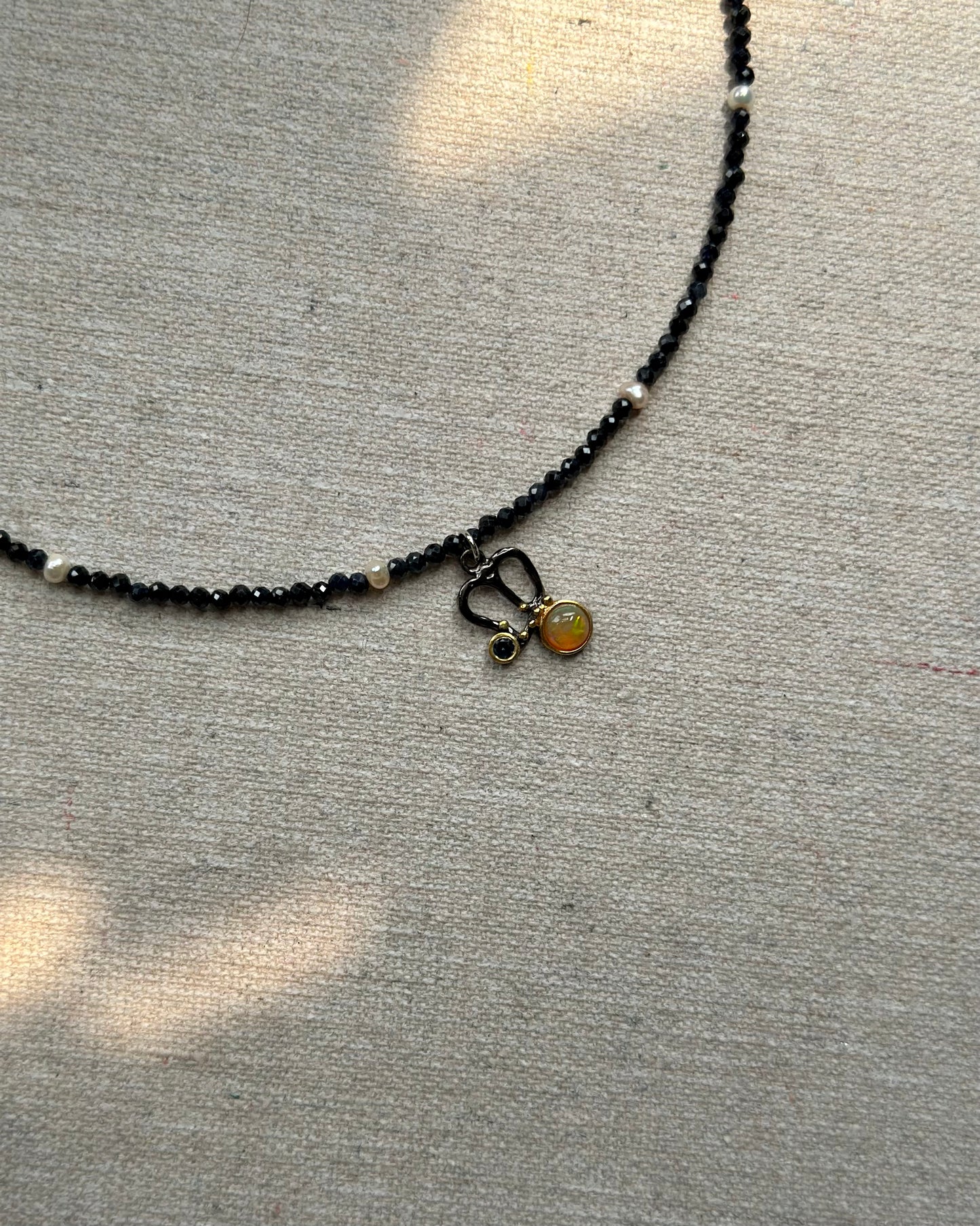 Sapphire Beaded And Opal Necklace