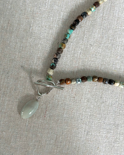 Turquoise Beaded And Opal Hoop Toggle Necklace
