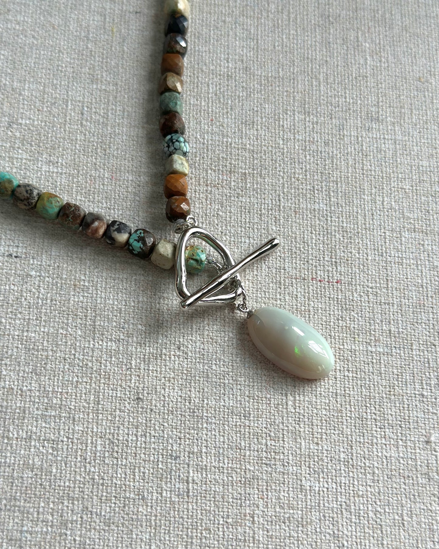 Turquoise Beaded And Opal Hoop Toggle Necklace