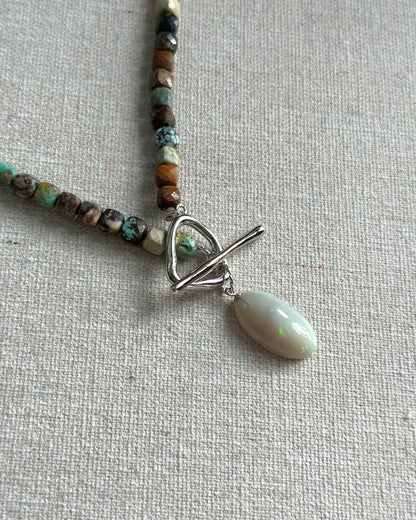 Turquoise Beaded And Opal Hoop Toggle Necklace