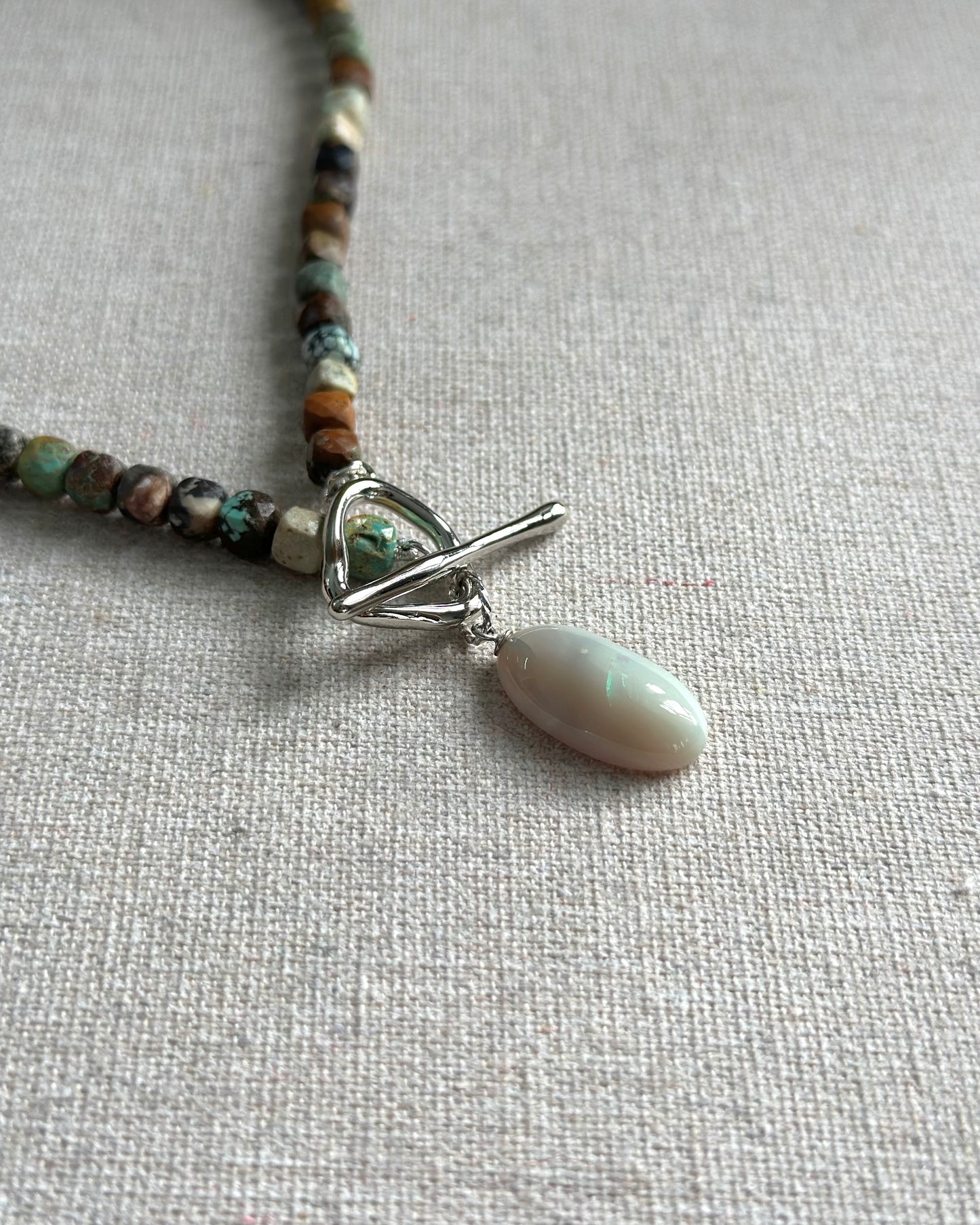 Turquoise Beaded And Opal Hoop Toggle Necklace