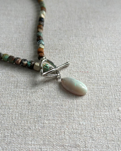 Turquoise Beaded And Opal Hoop Toggle Necklace