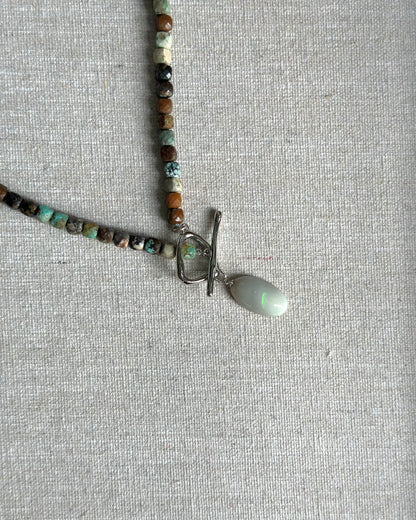 Turquoise Beaded And Opal Hoop Toggle Necklace