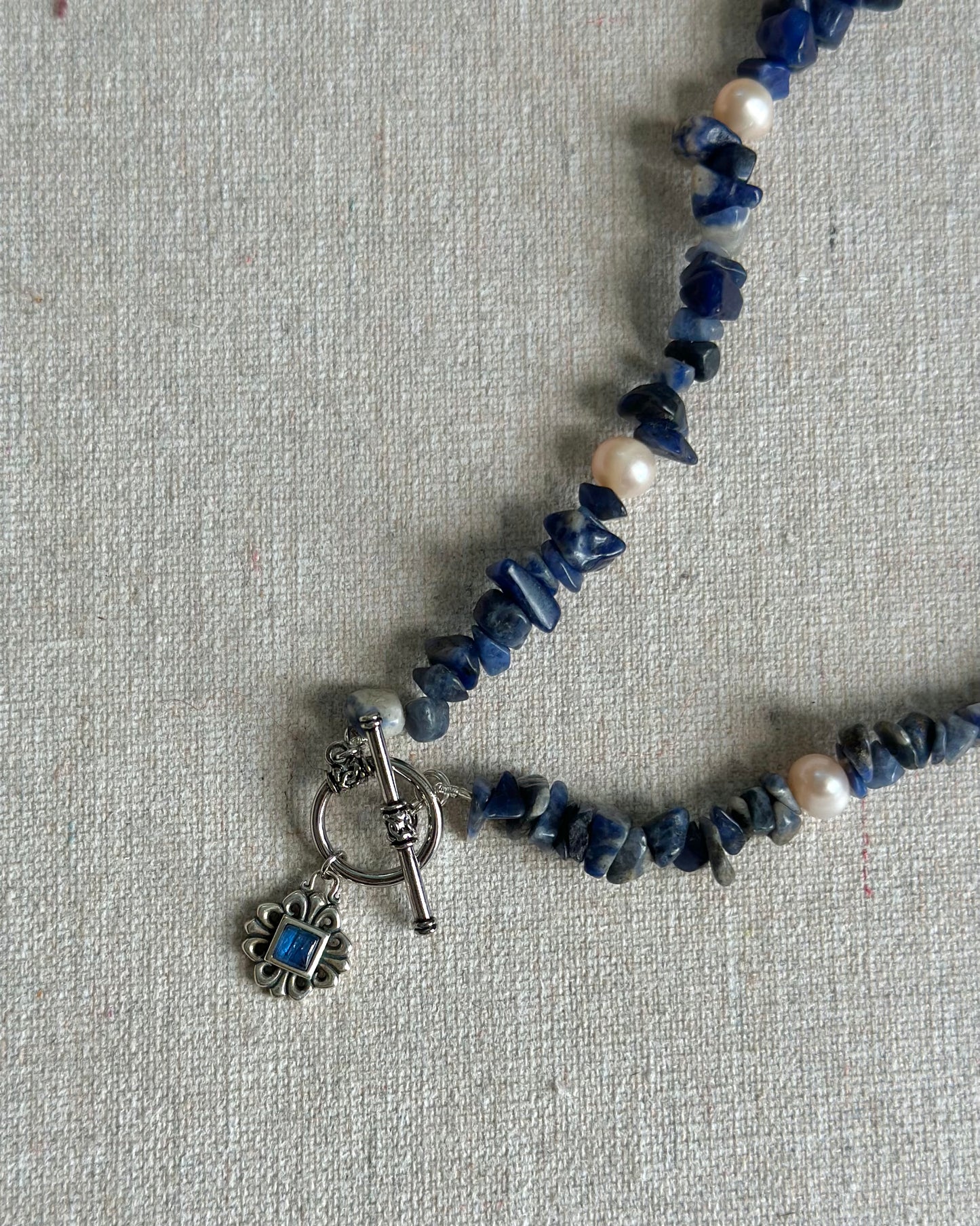 Sodalite Beaded And Kyanite Hoop Toggle Necklace