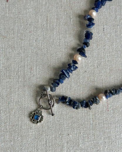 Sodalite Beaded And Kyanite Hoop Toggle Necklace