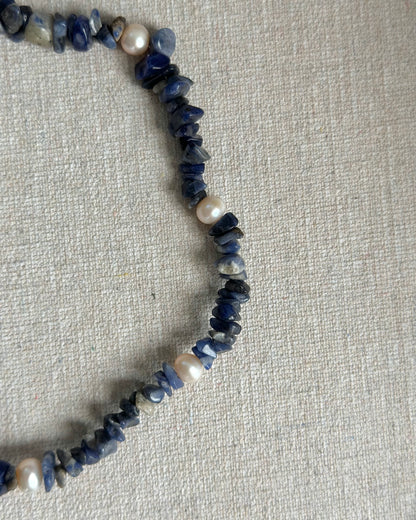 Sodalite Beaded And Kyanite Hoop Toggle Necklace